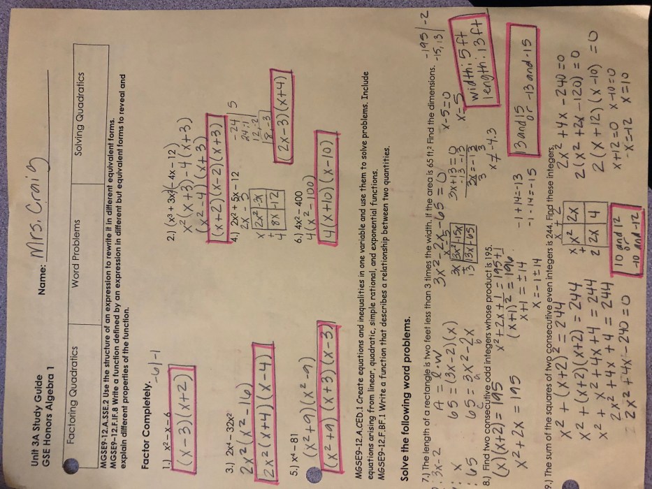 Unit 4 solving quadratic equations homework 7 the quadratic formula